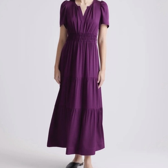 Quince Tiered Washable Silk Maxi Dress in Aubergine / Eggplant - Picture 1 of 14